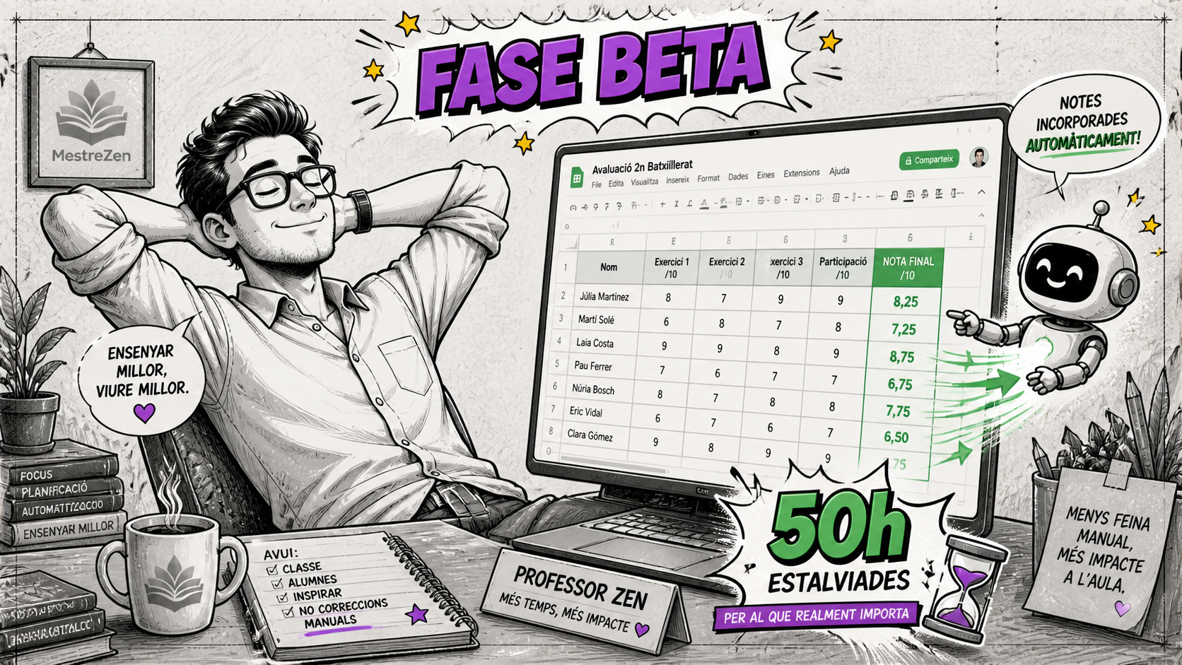 InstaNota Beta — Rúbriques LOMLOE i informes d'avaluació amb IA a Google Sheets